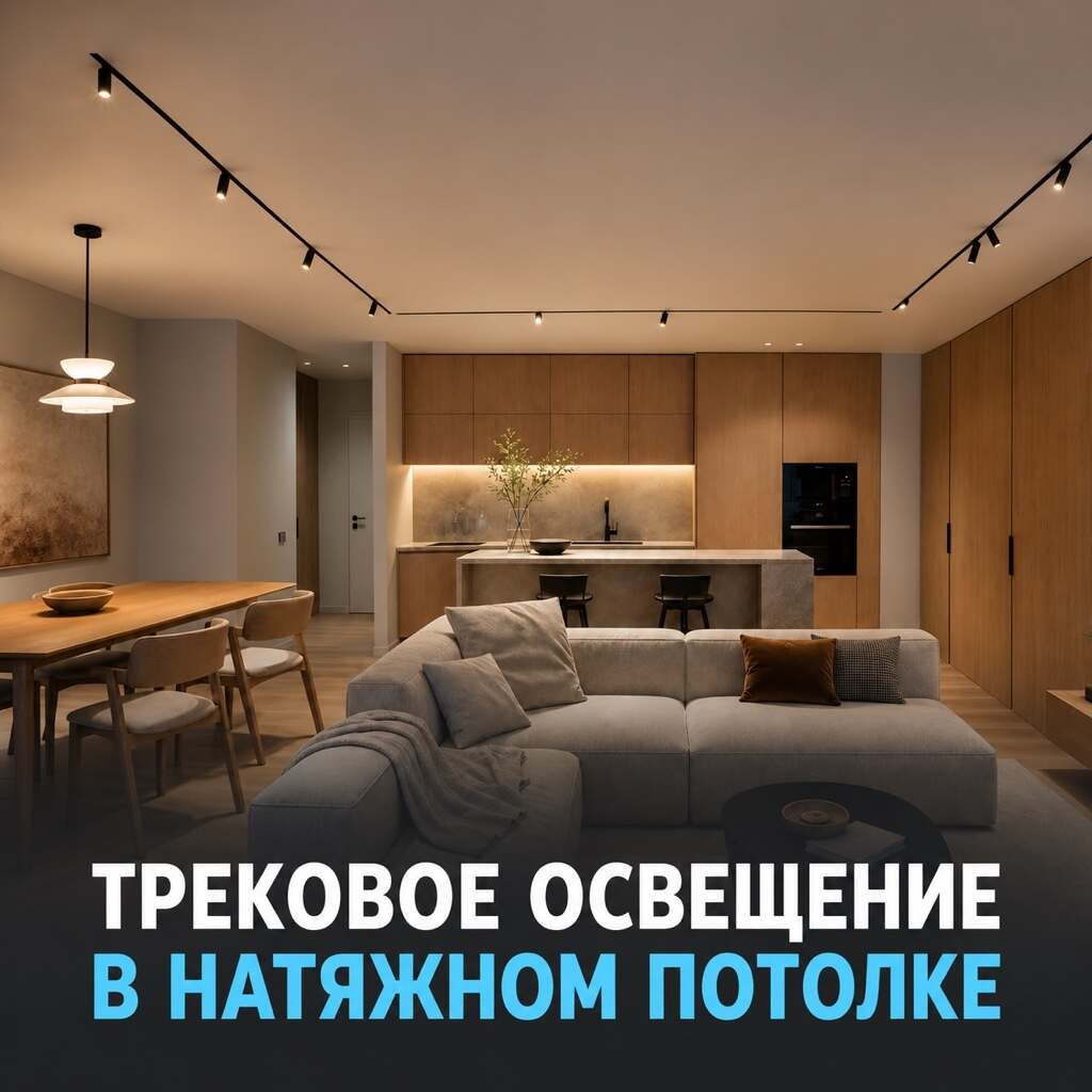 Трековое освещение в натяжном потолке
