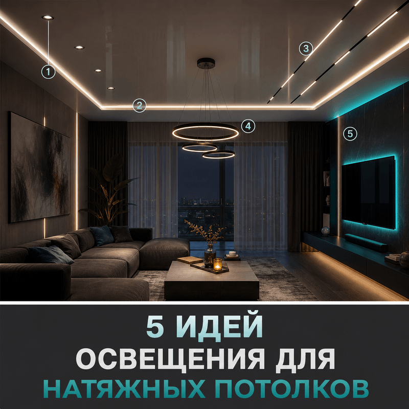 Топ-5 идей освещения для натяжных потолков